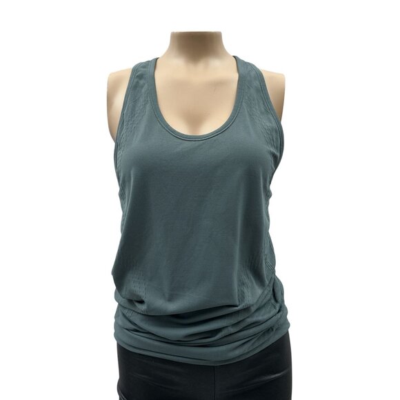 Athleta Scoop Neck Racerback Tank Top Yoga Workout Gym Ruched Side Gray Womens M - Picture 1 of 10